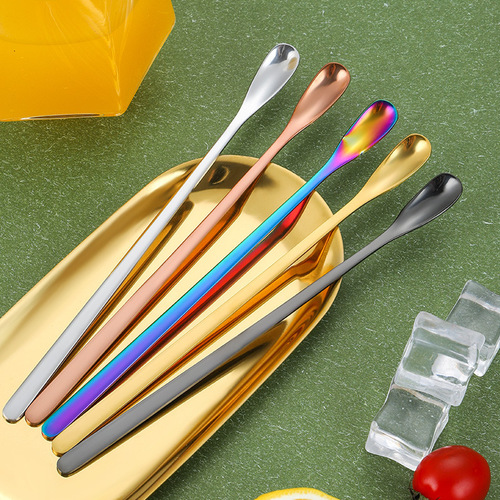 Cross-border Japanese stainless steel ice spoon golden small bar spoon honey stirring spoon coffee spoon tea spoon spoon