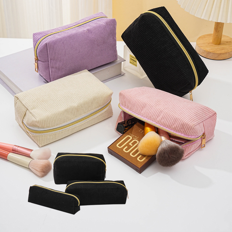 New Corduroy Pencil Case, Simple Cosmetic Bag, Large Capacity Portable Toiletry Bag, Stationery Box, Business Trip Storage Bag