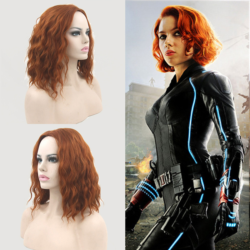 2026 Black Widow Natasha Style Wig High-Temperature Fiber Short Curly Hair Avengers Cosplay Headpiece