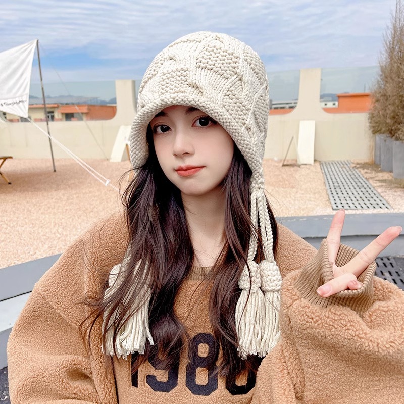 Chapeau japonais en laine pour femmes, doux et mignon, mode polyvalent, visage, petit couvre-chef tissé à la main, chaleur d'hiver, nouvelle collection_voghion.com