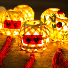 春節燈籠手提發光花燈竹編燈籠兒童兔子古風diy手工新年擺攤批發