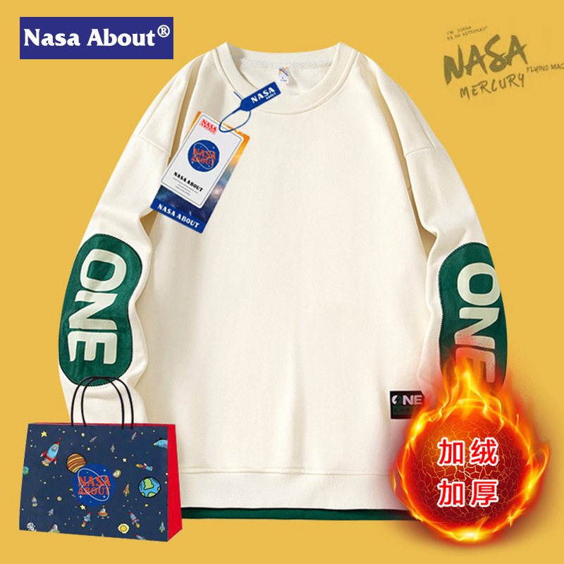 Nasa Co-Branded Spring and Autum Sweatshirt Men's Loose Plus Fat Plus-Size Fleece-Lined Winter Trendy Casual Long-Sleeved Jacket Nasa Co-Branded Spring and Autum Sweatshirt Men's Loose Plus Fat Plus-Size Fleece-Lined Winter Trendy Casual Long-Sleeved Jacket