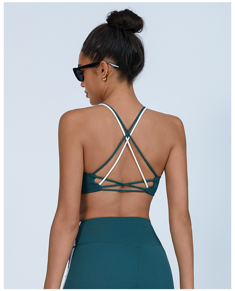 Comercio exterior transfronterizo chaleco de yoga mujer belleza espalda color contraste con cojín de pecho envuelto en el pecho antichoque elástico sujetador de fitness