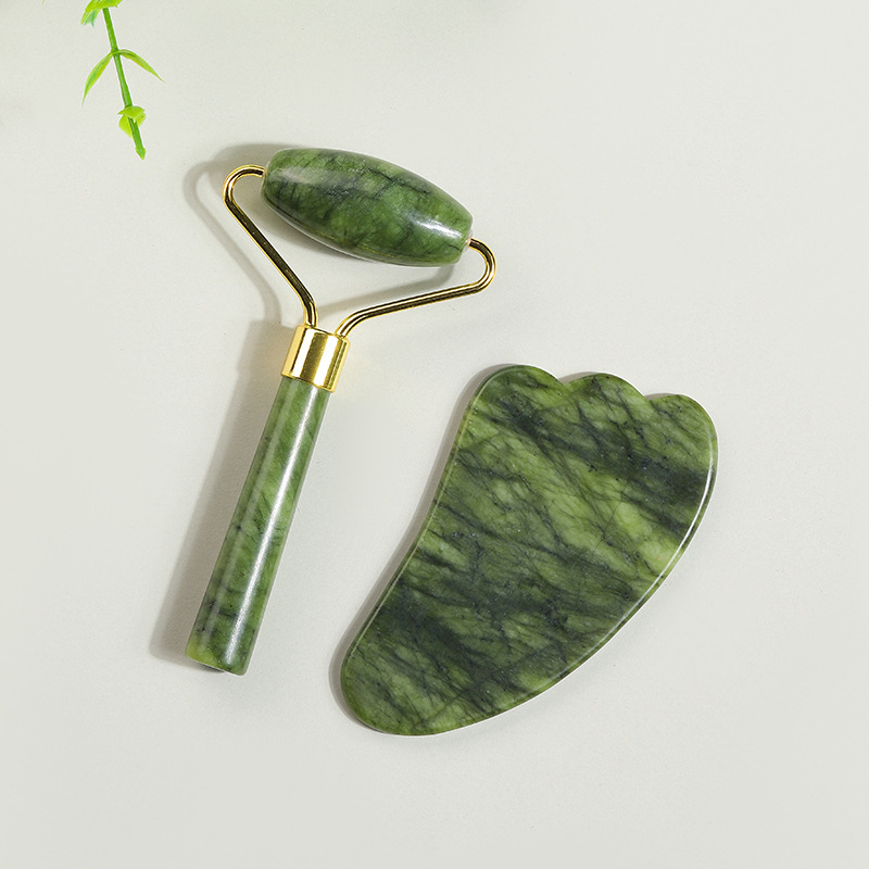 Rodillo Masajeador Facial de Jade de Doble Cabezal Jade Natural manual para masaje facial