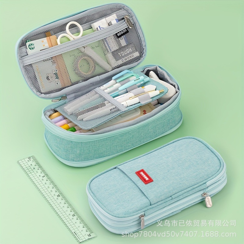 Bolsa de bolígrafo de gran capacidad para estudiantes de primaria simple serie de macarón bolsas de bolígrafo de separación multicapa multifuncional caja de papelería de alto valor facial