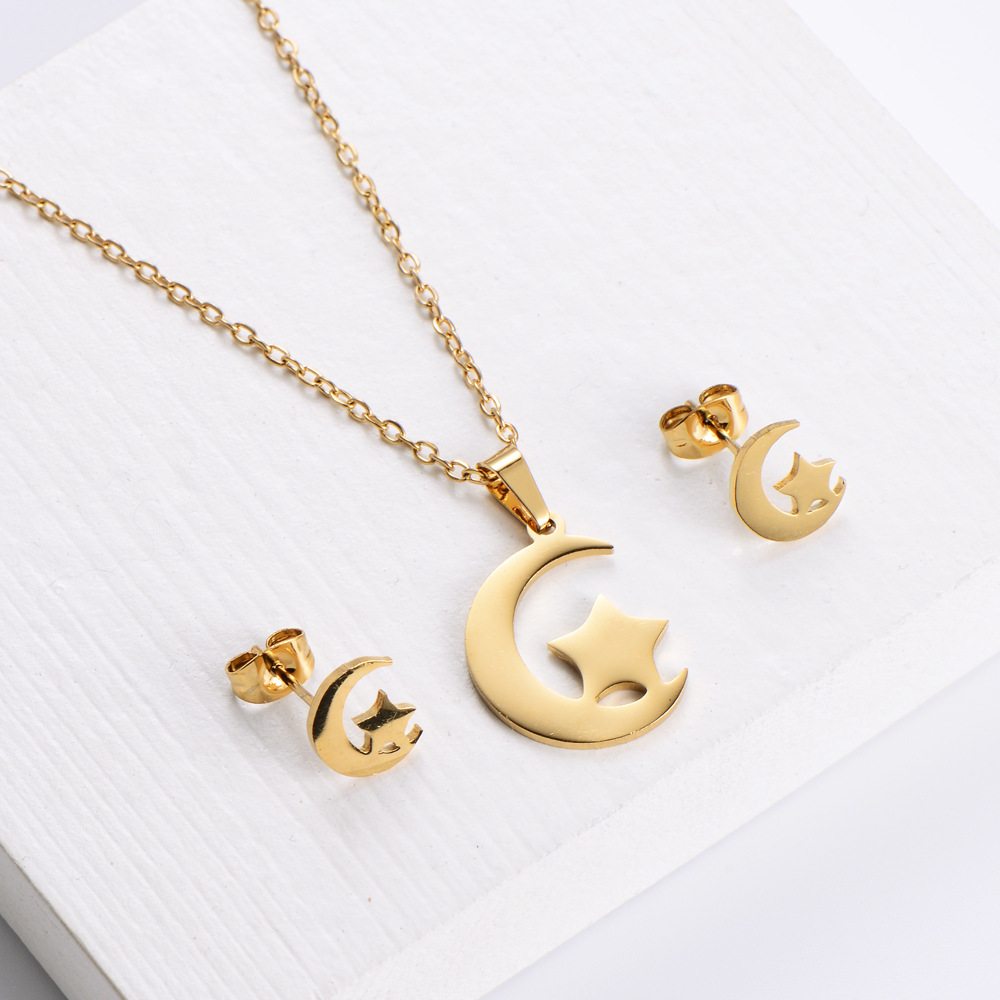 Simple Moon Star Clavicle Chain Earrings Set Wholesale Nihaojewelry