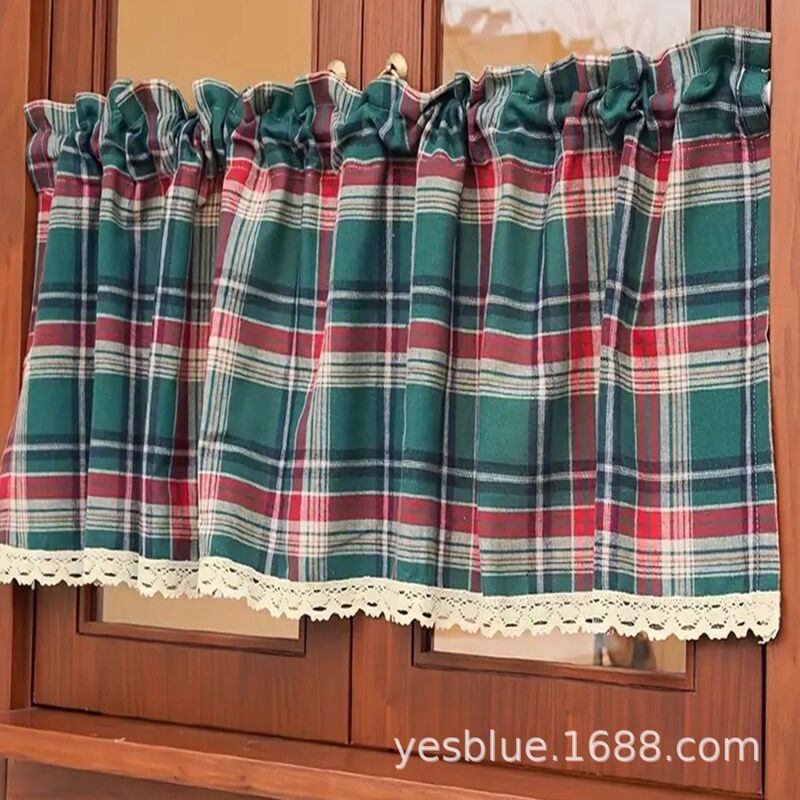 Cross-Border Christmas British Style Polyester-Cotton Short Curtain American Retro Curtain Half Blackout Curtain Cabinet Curtain Dormitory Decoration
