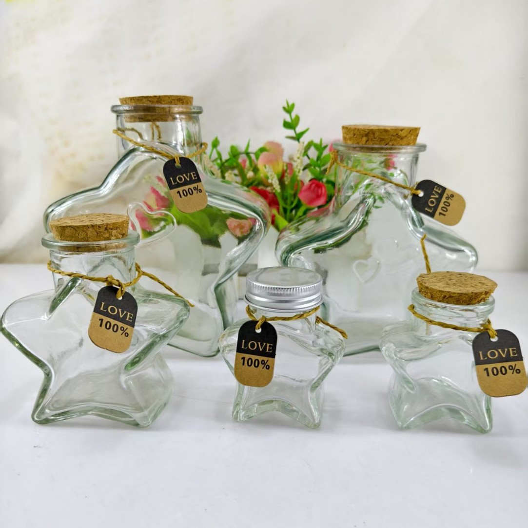 厂家直销透明五角星玻璃瓶许愿瓶星星玻璃罐星空彩虹瓶木塞漂流瓶