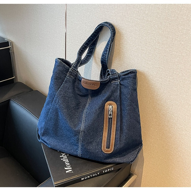 Fashion Trendy Shoulder Bag for Women, Large-Capacity Denim Bag, Casual and Versatile Armpit Bag, School Commuting Handbag