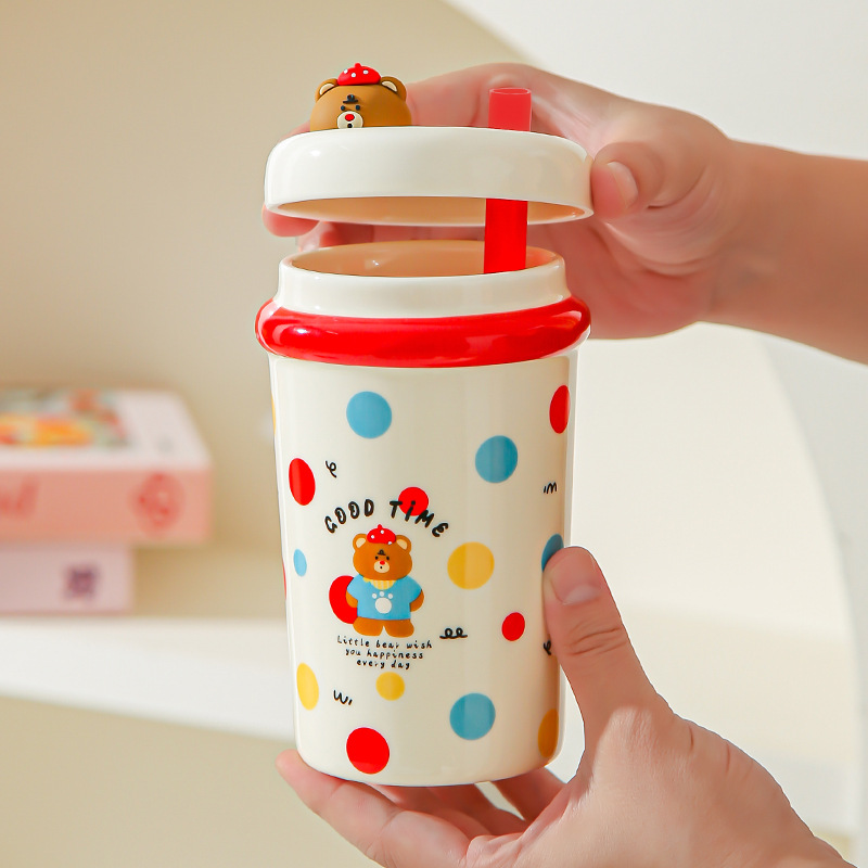 Corazón de una niña, taza de paja encantadora, taza de cerámica con cubierta, taza de café, leche, regalo de cumpleaños