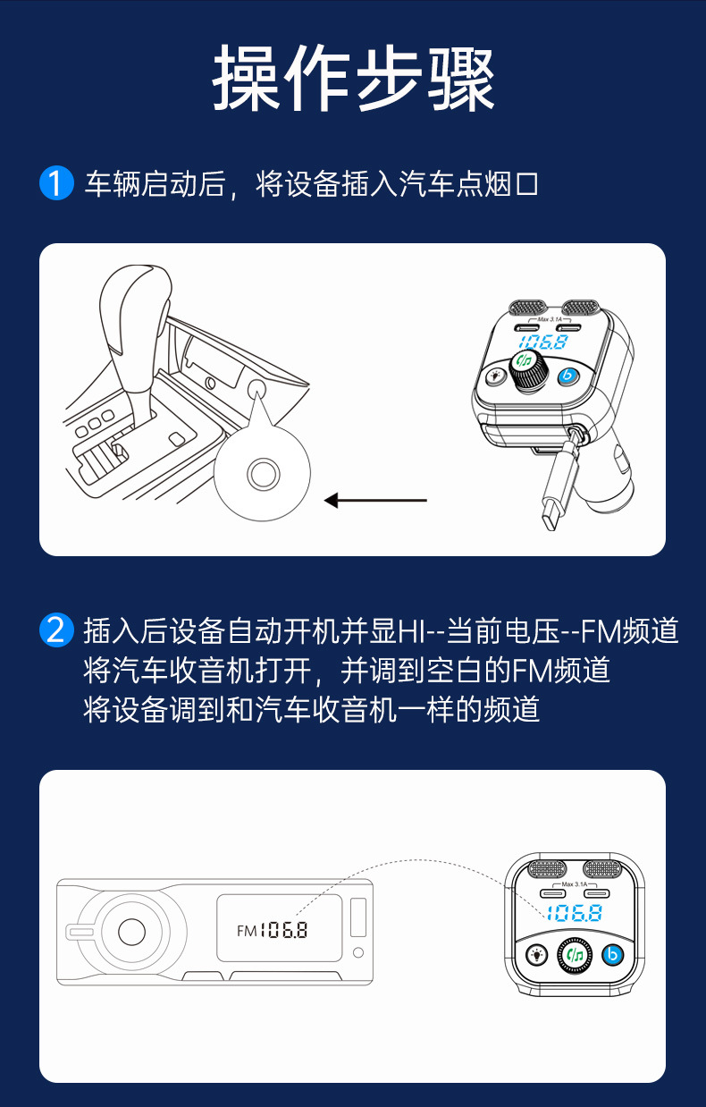 New T37 car MP3 player with dual Type-C ports, PD36W fast charging, Bluetooth FM transmitter, car MP3