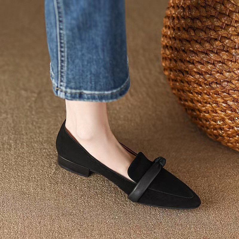Spring new low-heeled Lok Fu shoes pointy thick with a pedal retro single shoes women_voghion.com