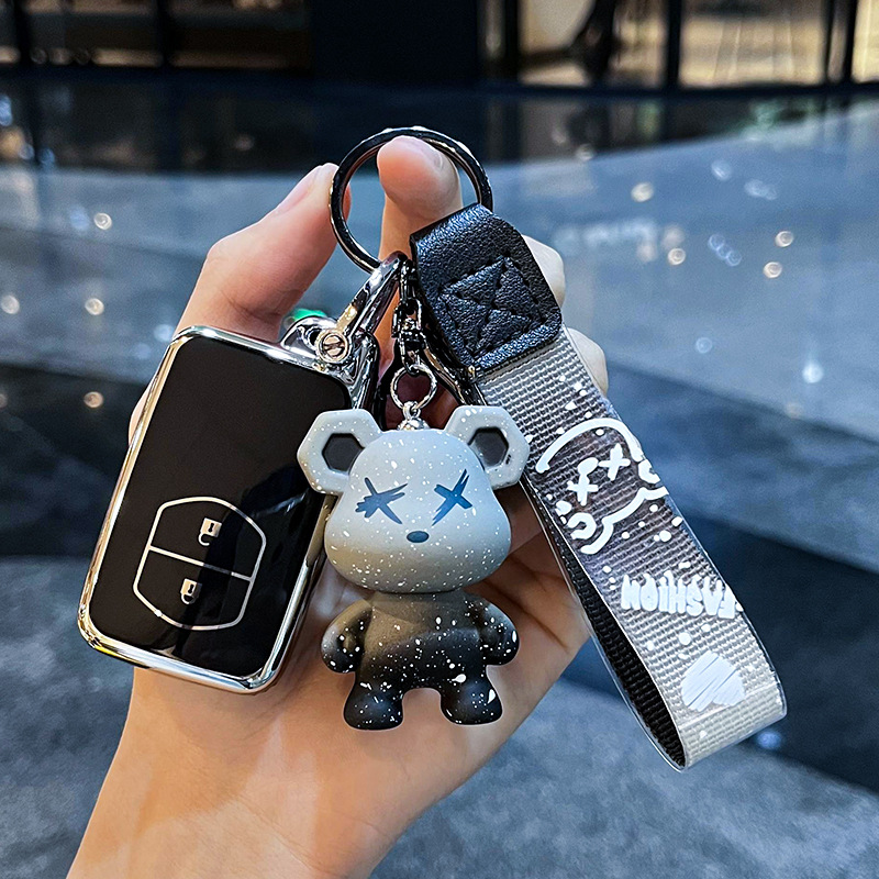 도요타 I-스마트 2 키 [싱글 쉘 블랙] + 회색 폭력 곰 펜던트