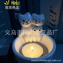 羳CartoonKittenCoupleCandleHolderͨHС؈T̨֬[