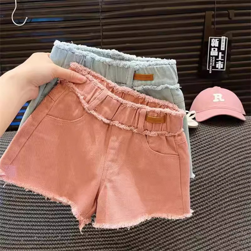 2024 Korean Women's Retro Fashion Denim Shorts Summer New Arrival Thin Loose Wide Leg Frayed Denim Shorts