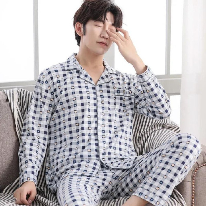 2024 nuevo pijama a cuadros para hombres primavera y otoño algodón de manga larga tamaño grande otoño y invierno para hombres se puede usar ropa para el hogar