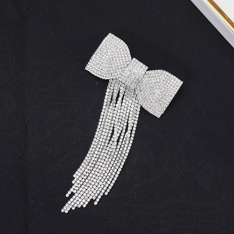 SOURCE Factory Direct Sales New Design Full Rhinestone Gold Plated Silver Plated Claw Chain Bow Tassel Hairpin Wholesale