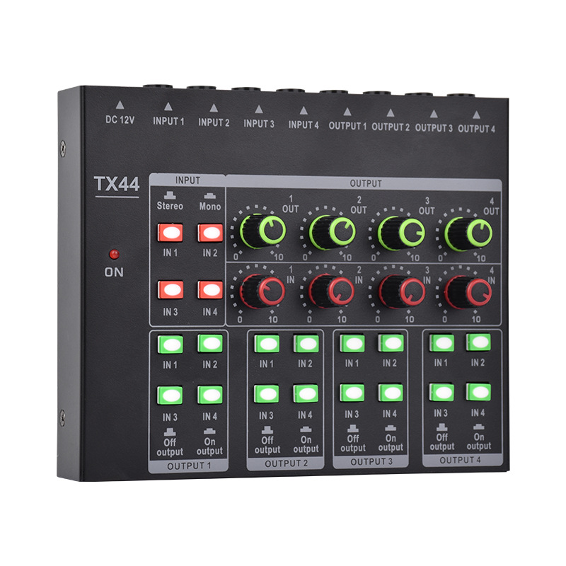 TX44分频处理器小型调音台四路输入可控制输出分频跨境热销亚马逊