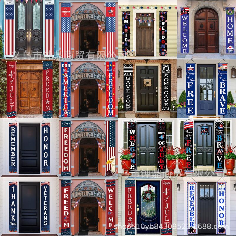 Amazon Explosions Independence Day Door Picture Patriotic Memorial Day Stars and Stripes Portico Logo Party Outdoor Decorative Door Curtain