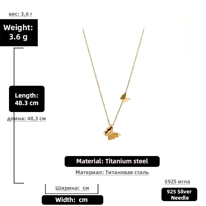 Cute Two Butterfly Titanium Steel Necklace display picture 2