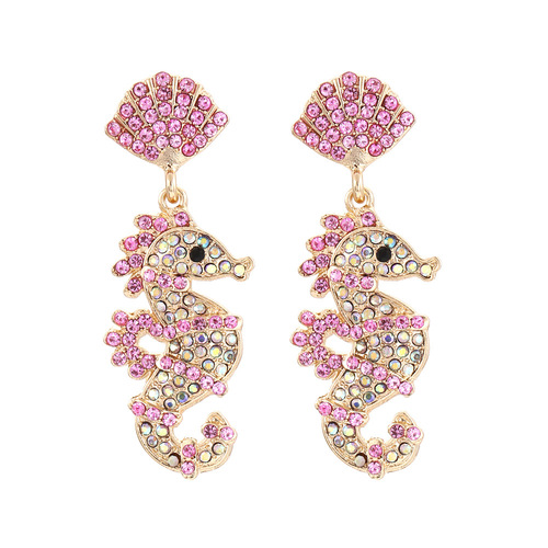 Europe and the United States the new personality flashing diamond stud earrings hippocampus exaggerated fashion colorful small animal pendant earrings female