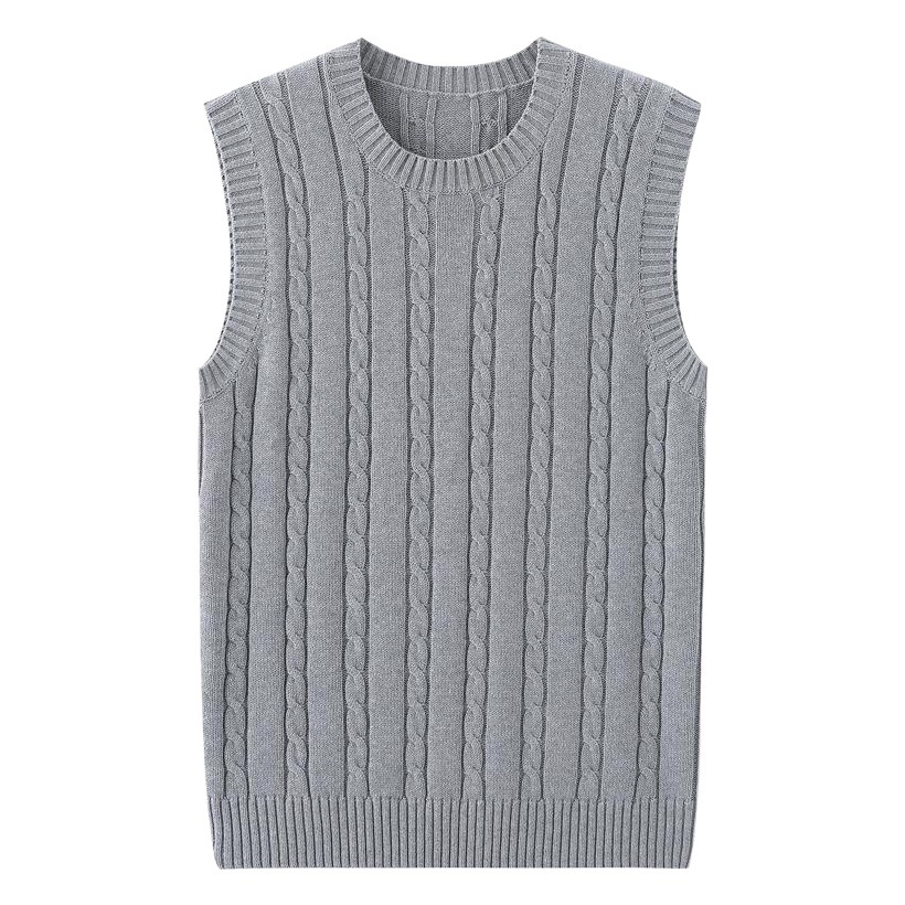 Autumn and Winter Knitted Sweater Vest Men's Round Neck Sleeveless Vest Slim-Fit Thickened Wool Vest Twist Large Size Vest