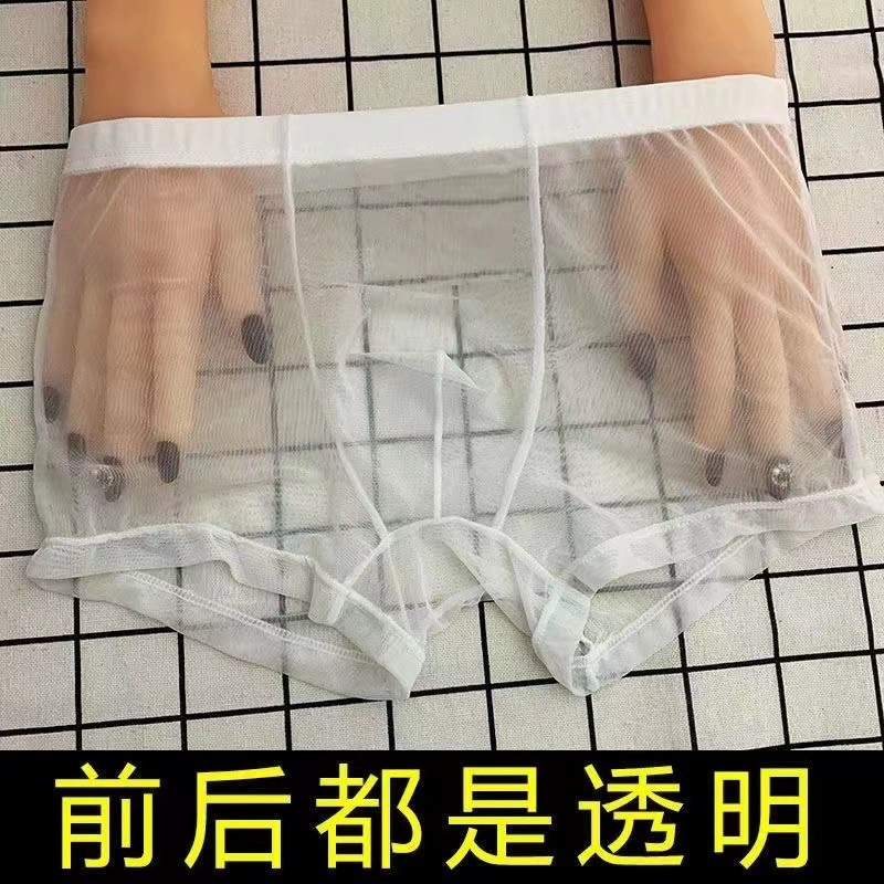Мужские трусы-боксеры из ледяного шелка, тонкие летние дышащие сетчатые трусы со средней талией, сексуальные прозрачные соблазнительные молодежные трусы-боксеры