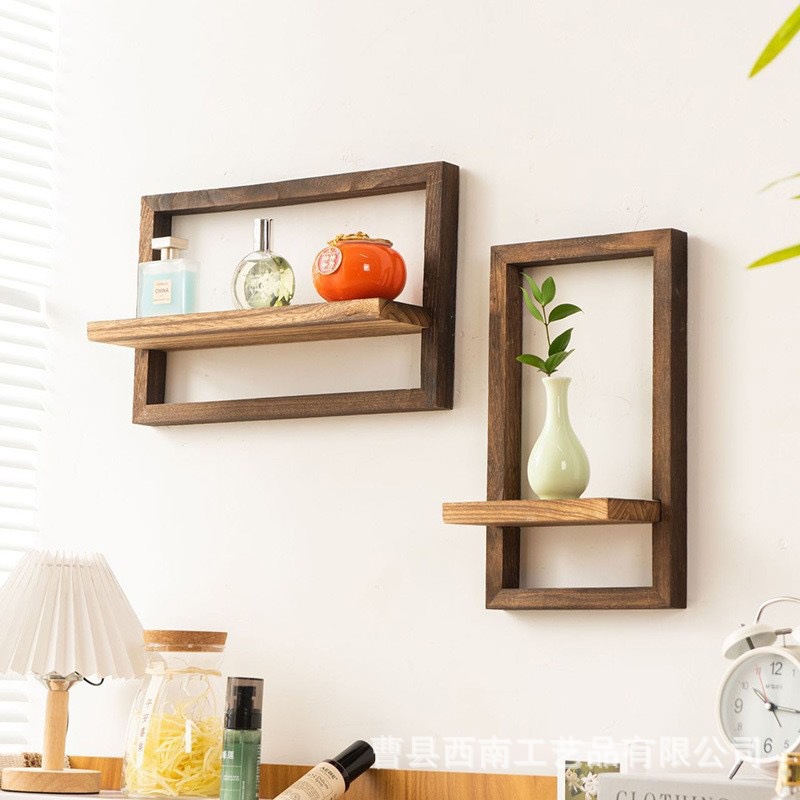 Wooden Square Wall-Mounted Shelf for Living Room, Picture Frame, Partition, Vase, Storage Rack, Household Solid Wood Aromatherapy Candle Holder, Decorative Shelf