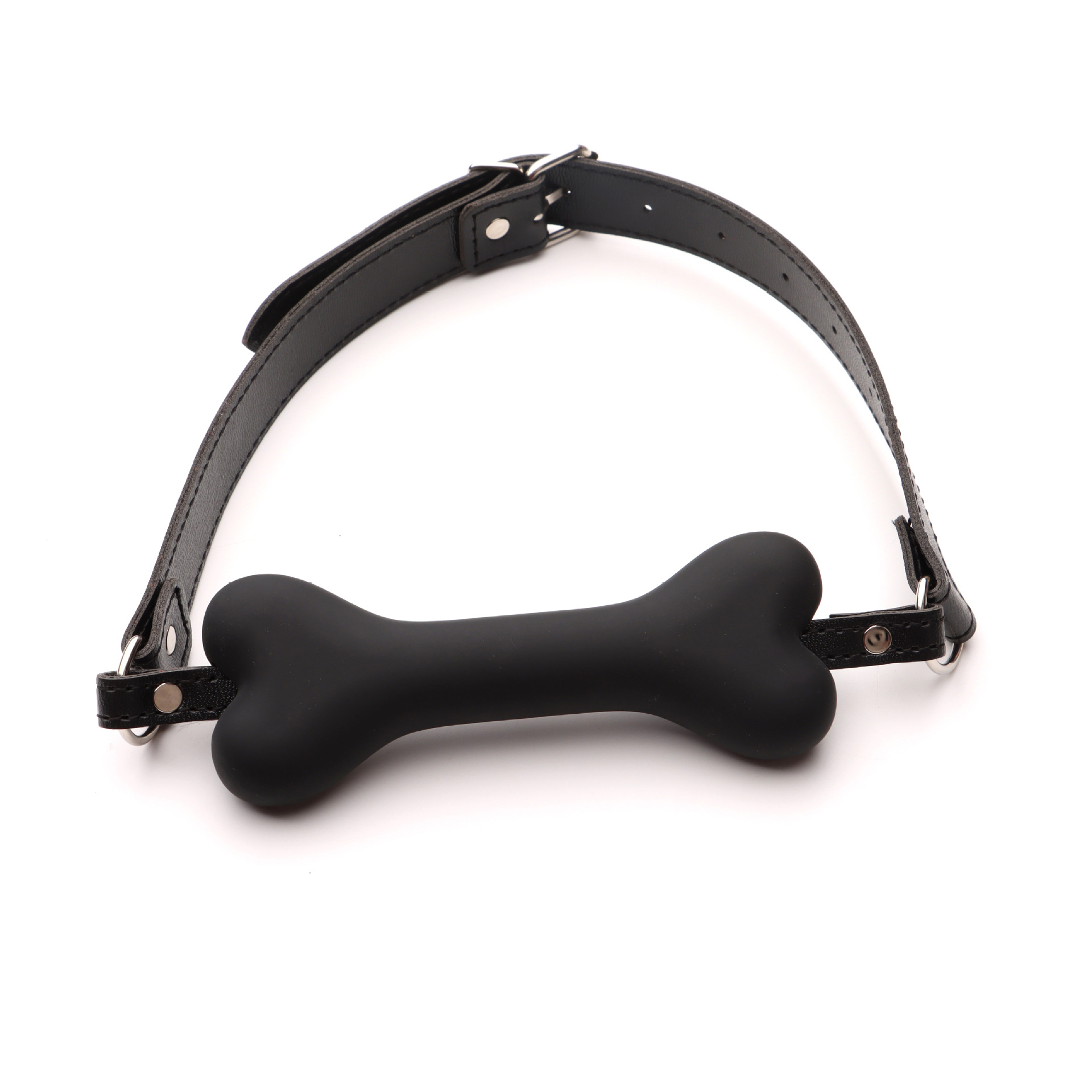 Silicone Dog Bone Mouth Gag with Leather Straps for Couples — detail image 7
