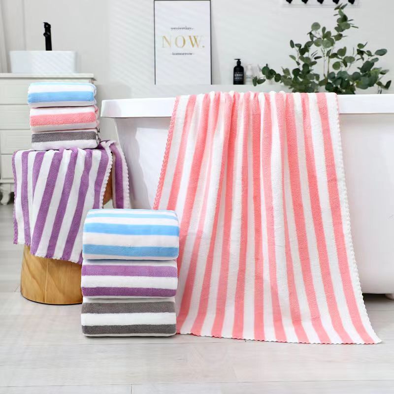 Cross-border commodity classification striped coral velvet bath towel 70*140 live broadcast agent sales Yiwu large width towels