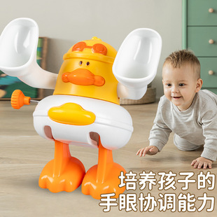 Cartoon winding yellow duck adorable chicken chain tipping bucket chicken and duck toy winding will move baby learning to climb toys wholesale
