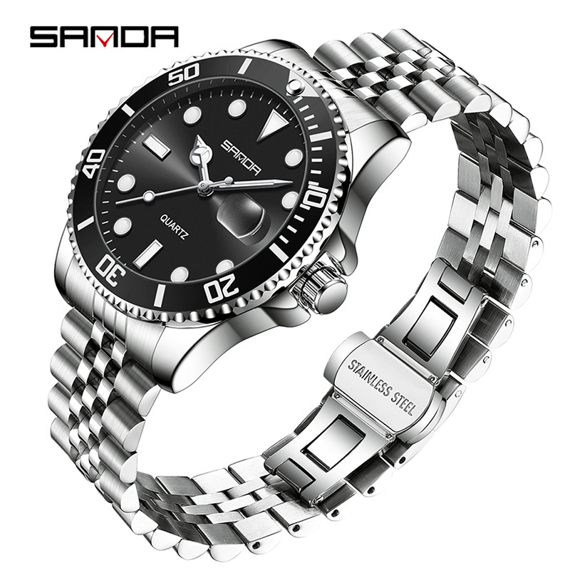 SANDA Men's Quartz Watch Cross-border Explosions Steel Belt Single Calendar Quartz Watch Luminous Fashion Men's Watch Wholesale