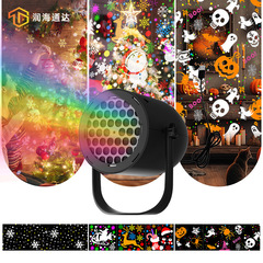 跨境新品LED雪花16图案灯节日圣诞投影灯USB万圣氛围灯旋转舞台灯