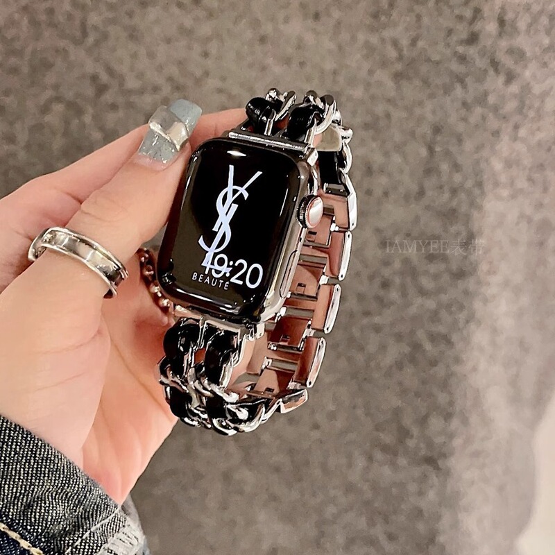 Xiaoxiang style metal Denim double-row chain strap for apple watch iwatch10 generation 987654Ultra/SE