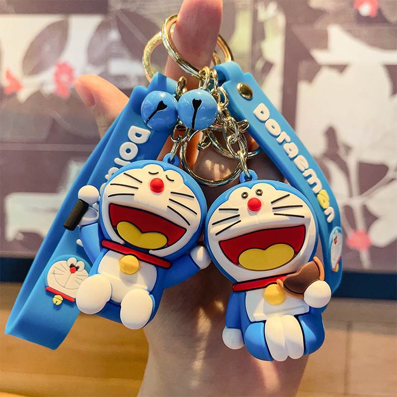 Cartoon Doraemon Keychain Cute Jingle Cat Pvc Doll Bag Pendant Car Keychain Gift Wholesale