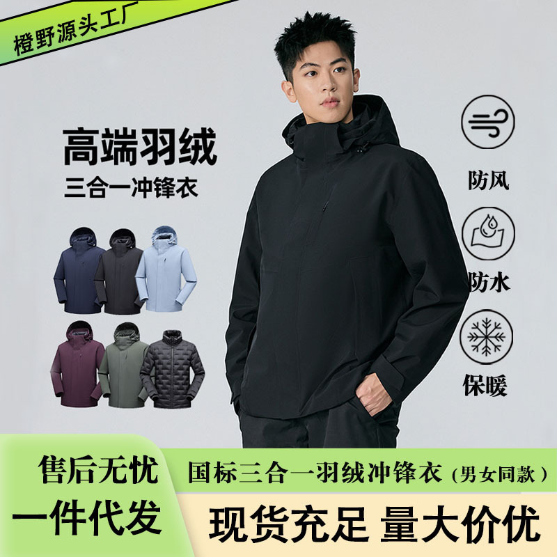 National Standard High-Grade down Short-Sleeved Jacket, Two-Piece Three-In-One Windproof and Waterproof Jacket, Outdoor Hiking and Mountaineering Clothing