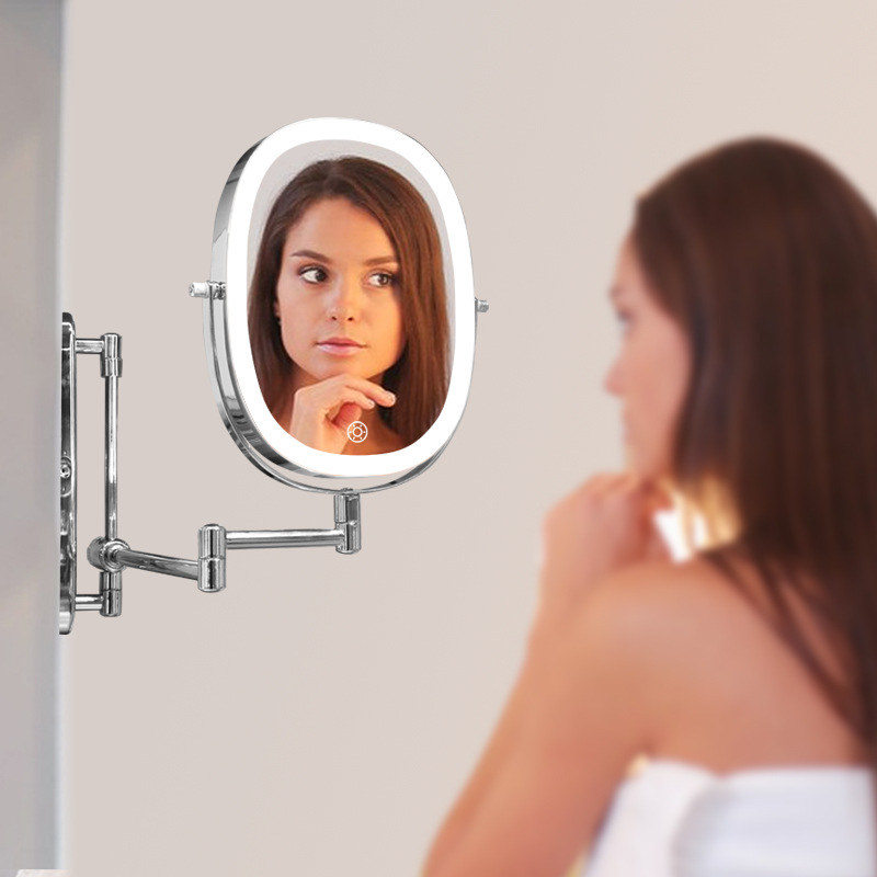 led化妆镜带灯可升降高度补光镜伸缩镜子浴室酒店洗漱壁挂梳妆镜