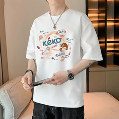 純綿半袖tシャツ男潮牌半袖大サイズ純綿夏白丸首ゆるい男服思いやりin上着