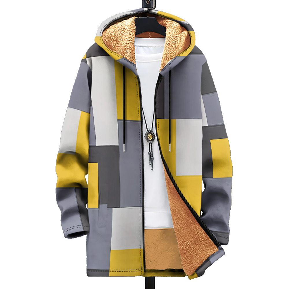 Multi pattern autumn and winter cotton jacket with French velvet 3D printing hooded cardigan zipper pocket thickened_voghion.com