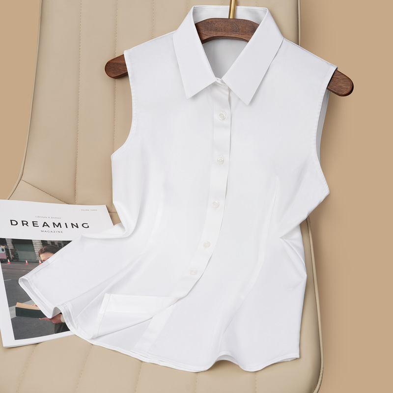 Sleeveless Shirt for Women, Summer Workwear, Professional Pointed Collar Vest Shirt, Solid Color Vest, Casual Lapel Sleeveless Shirt Sleeveless Shirt for Women, Summer Workwear, Professional Pointed Collar Vest Shirt, Solid Color Vest, Casual Lapel Sleeveless Shirt