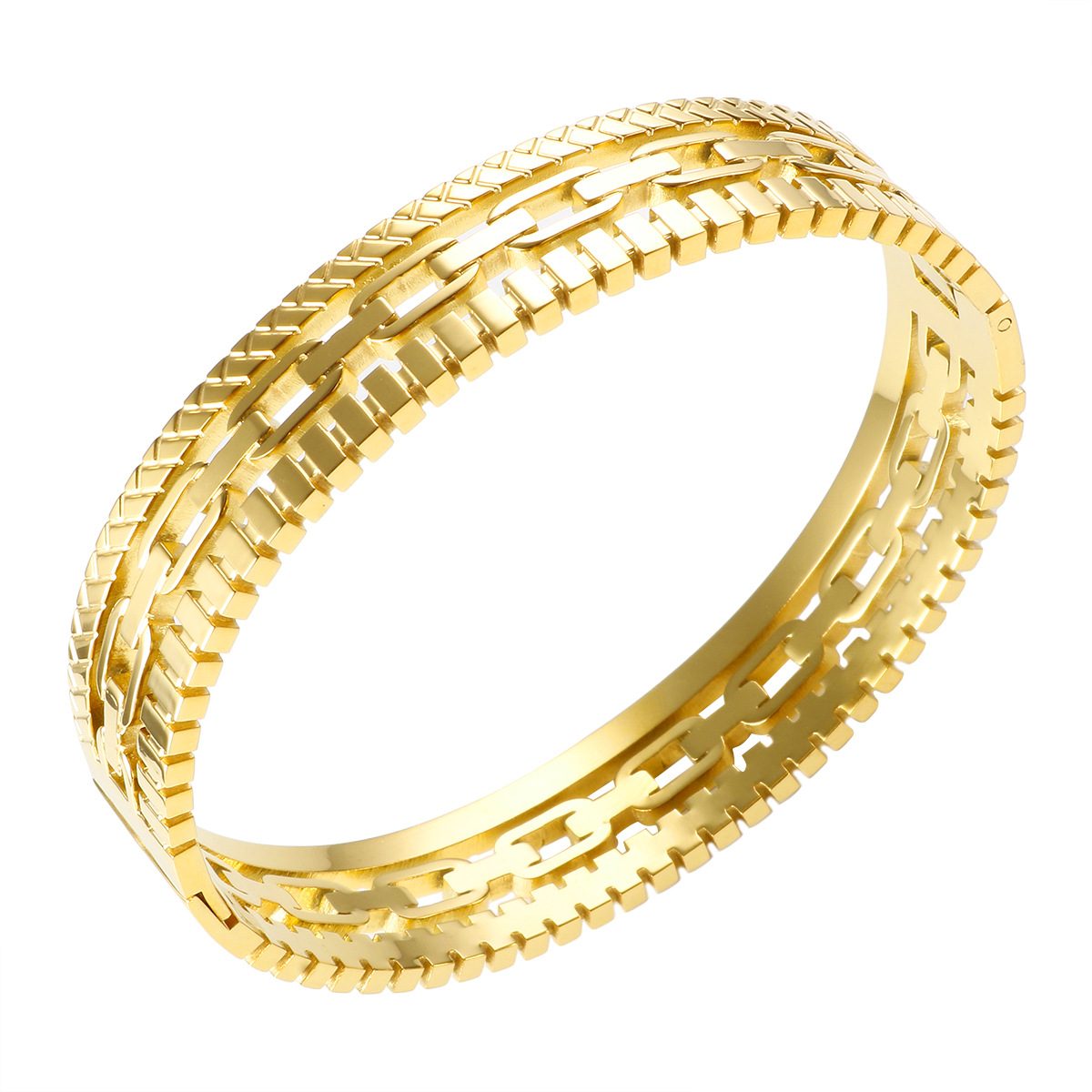 Cross-Border New Product Personalized Women's Titanium Steel Double Strand Wire Rope Cuban Link Ring Hollow Design Fully_voghion.com