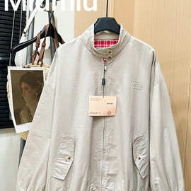 mm 风衣贴布绣字母内里红格子宽松外套女25秋冬10月新品叠穿风衣