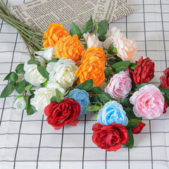 Simulated flowers, three-head peony wedding arch decorations, plastic flowers, cross-border artificial flowers, restaurant and hotel arrangements, peony flowers