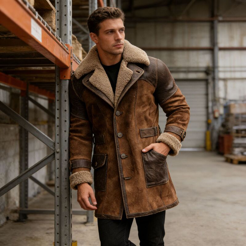 Cross-Border European Size New Men's Retro Patchwork Suede Coat Autumn and Winter Long Men's Fleece-Lined Thickened Jacket Cross-Border European Size New Men's Retro Patchwork Suede Coat Autumn and Winter Long Men's Fleece-Lined Thickened Jacket