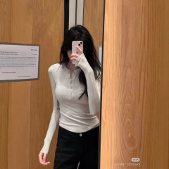 lulu同款螺纹亨利衫hold tight纽扣打底衫女高弹修身长袖T恤上衣