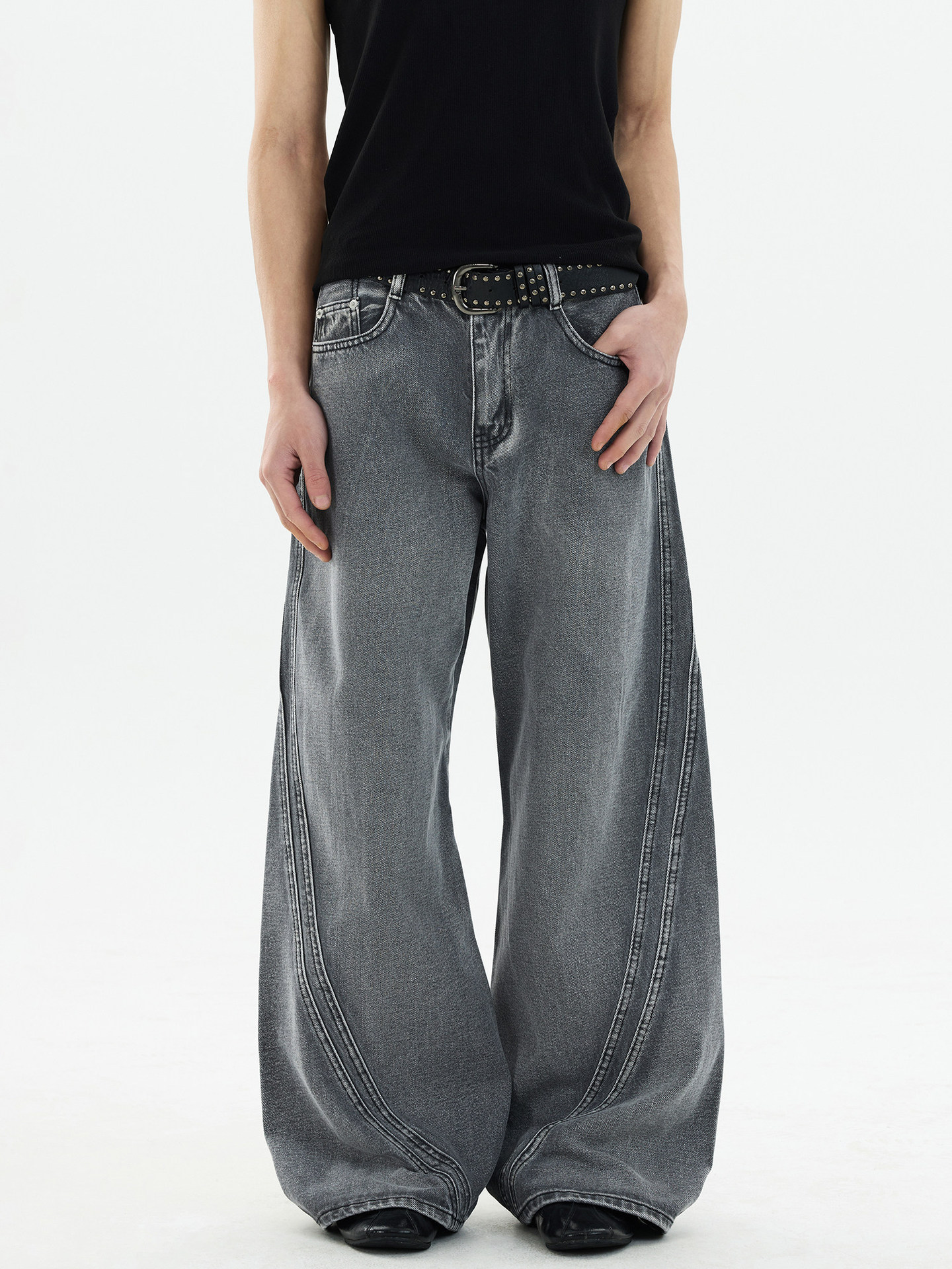 Men's Loose Straight Leg Trousers Retro Distressed Washed Curved Jeans Cool And Stylish Design_mkmklike.com