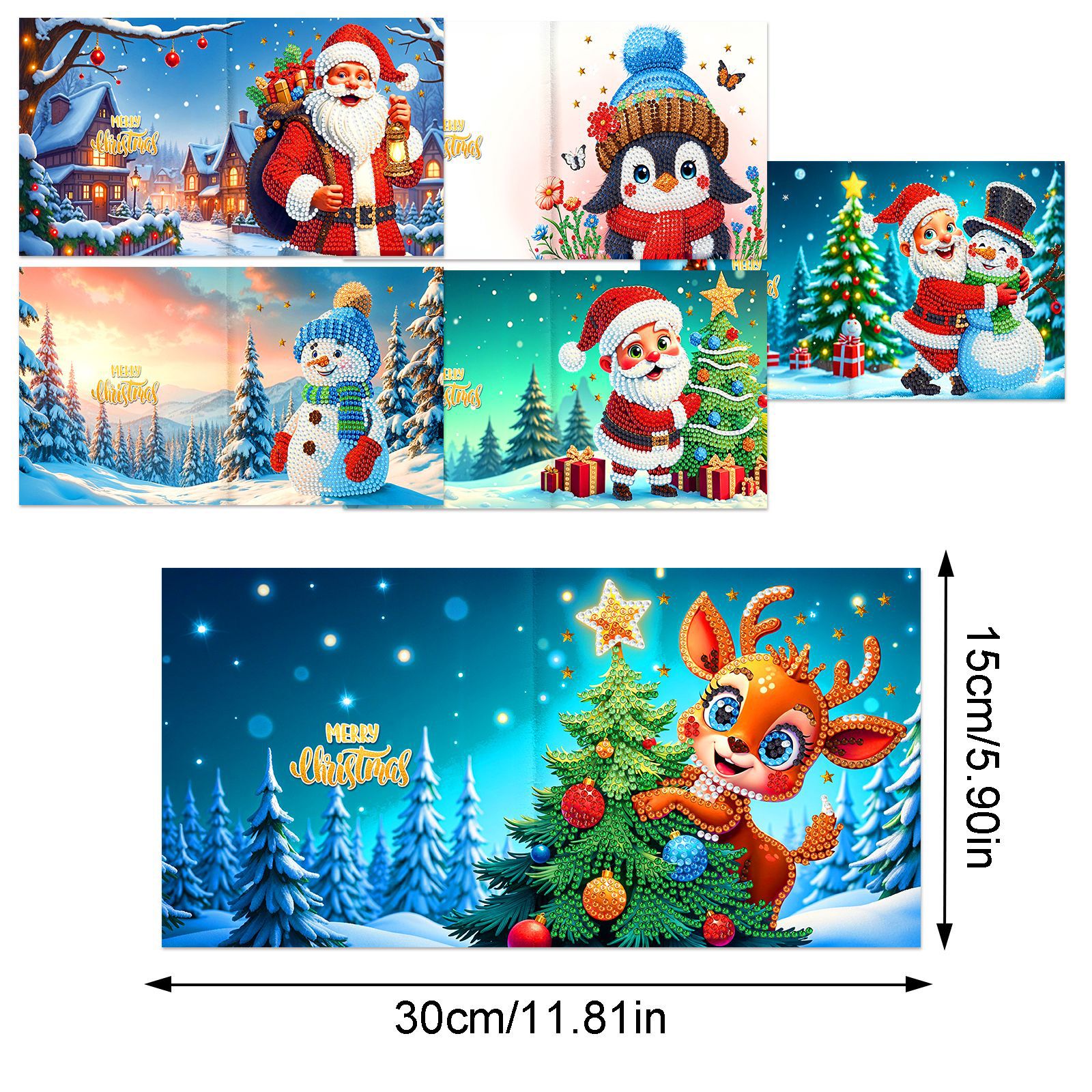 Explosiones transfronterizas de Navidad multiserie de tarjetas de felicitación puntuales hechas a mano 9 conjuntos de sobre de diamante 6 conjuntos de dibujos animados