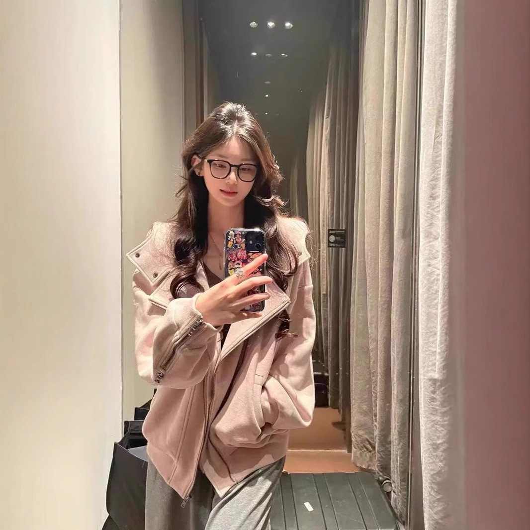 早春粉色翻领短款外套女春秋百搭新款小个子国潮爆款韩系棒球服潮