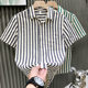 European Accessible Luxury Trendy Brand Summer New Short-sleeved Shirt Men's High-end Personalized Stripesd Print Handsome Half-sleeved Shirt