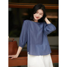 の笑涵阁 真丝棉轻薄五分袖大圆领通勤衬衣小上衣 SYG780465AG